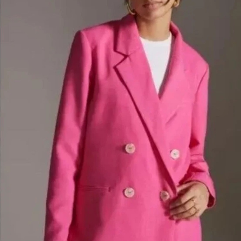 Anthropologie Fuchsia Double-Breasted Blazer
